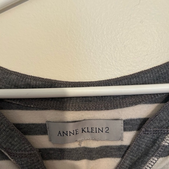 Anne Klein Striped Henley Top - Picture 2 of 4